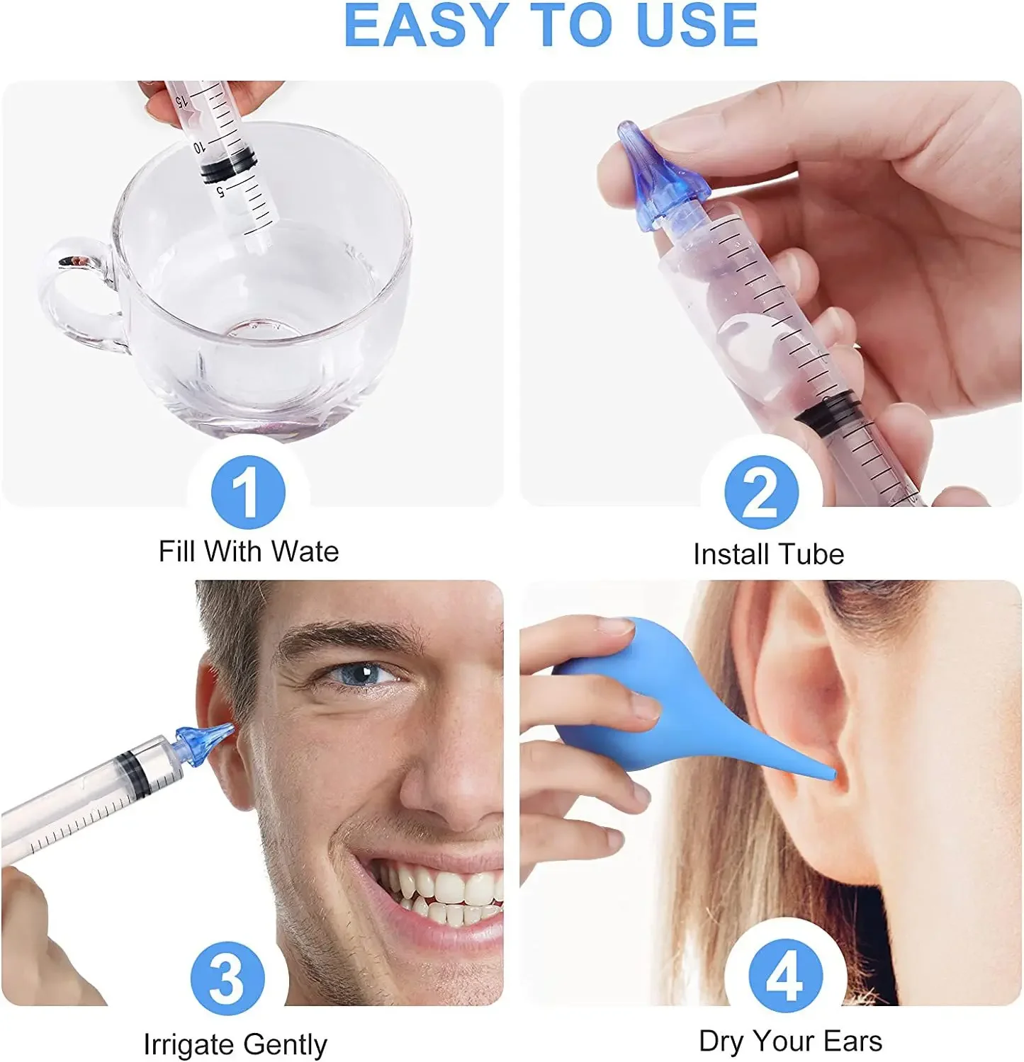 Ear Cleaner Irrigation Kit Ear Wax Removal Tool Water Washing Syringe Comfortable Unique 20ML Health Care Rinse The Ears