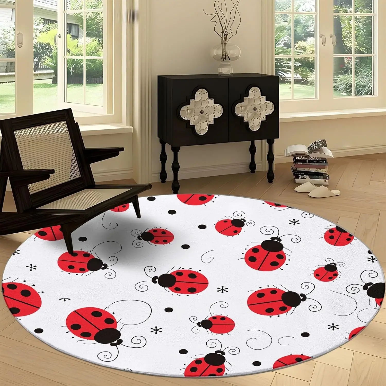 

Cartoon Style Print Round Rug Cartoon Animal Ladybug Washable Circular Carpet Runner Non Slip Circle Area Rug Carpet Mat