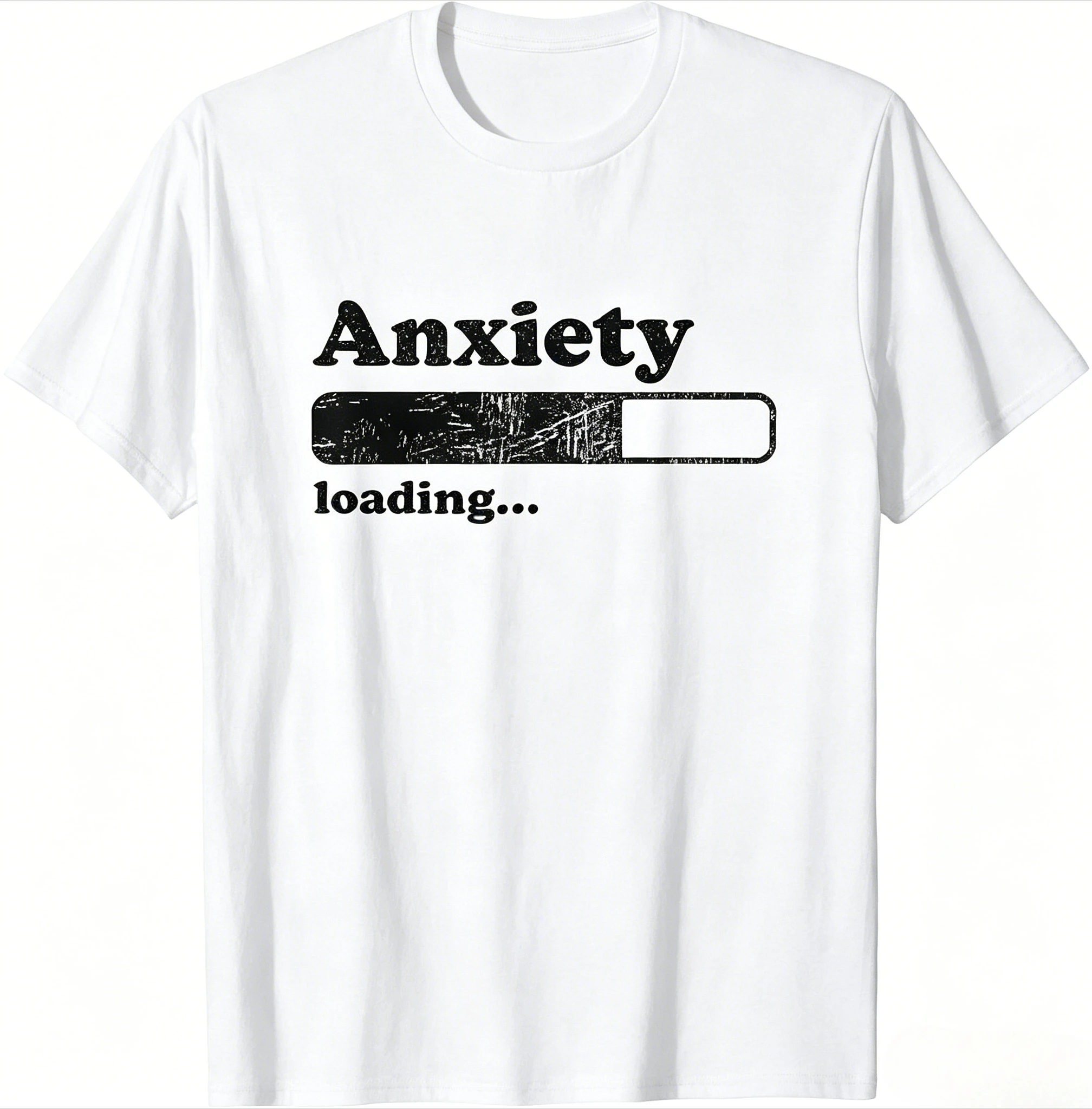 Vintage Anxiety Loading Progress Bar Print T Shirt Men Funny Text Graphic Short Sleeve Soft Cotton Casual Streetwear Tee Tops