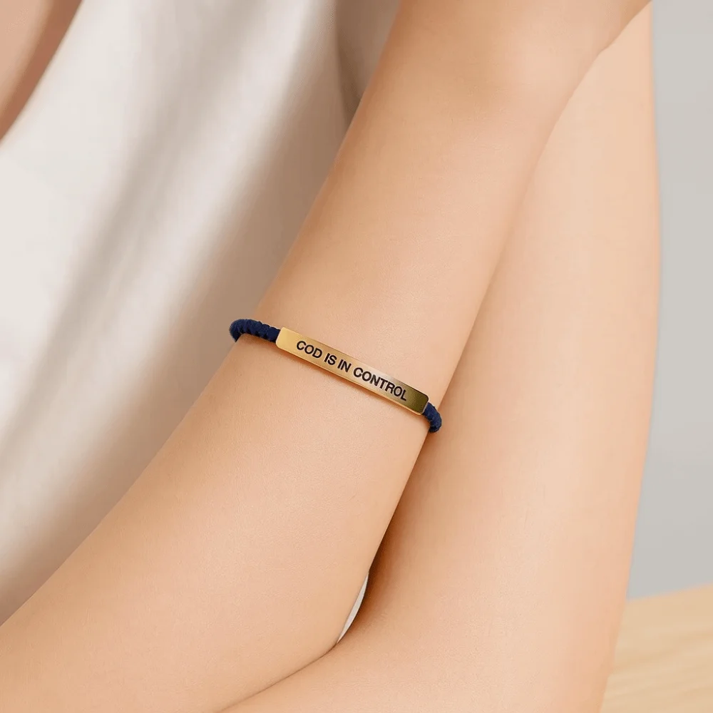 Stainless Steel GOD IS IN CONTROL Tube Bracelet Stretchable Rope Engraved Letter Bracelert with Card Adjustable Couple Bracelet