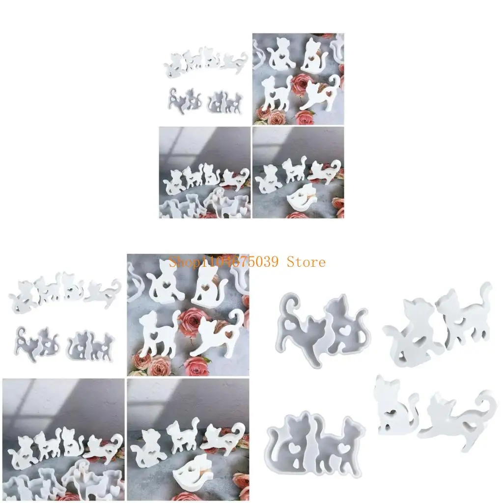 

5asd 2pcs Flexible Sturdy Silicone Moulds Love Heart Cats Designs Portable Accessory for Craft and Household Decoration