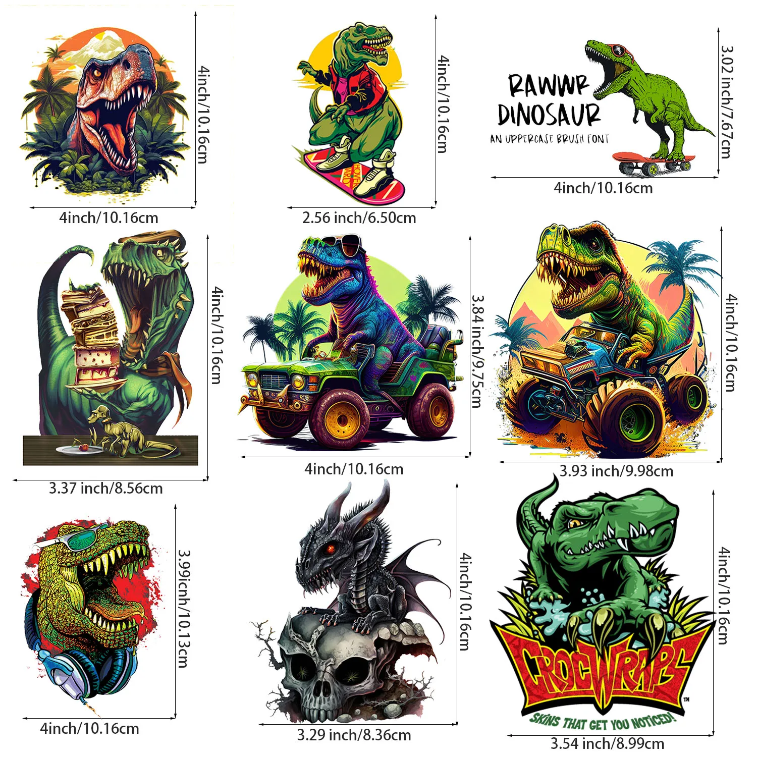 9Pcs Dinosaur Lron-On Transfer Stickers,Vinyl Heat Transfer Patches For DIY Couple Clothing Pillow Backpack Hat Craft Jacket