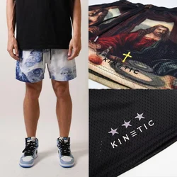 Short de malha cinético-básico para homens, estampado floral, academia, fitness, basquete, esportes, praia, casual