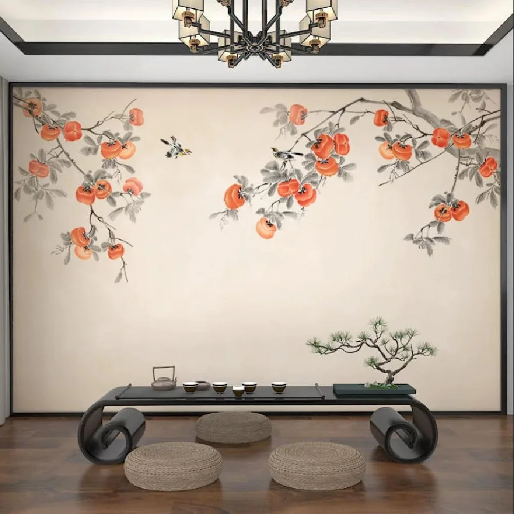 Custom Photo Fruit Wallpaper , Living room bedroom flower bird fruit Wallpaper For Home Decoration painting tapestry