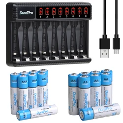 DuraPro AA Rechargeable Batteries 2800mAh + AAA Rechargeable Battery 1100mAh with 8Slots Charger for AA AAA NiMH Electric Toys