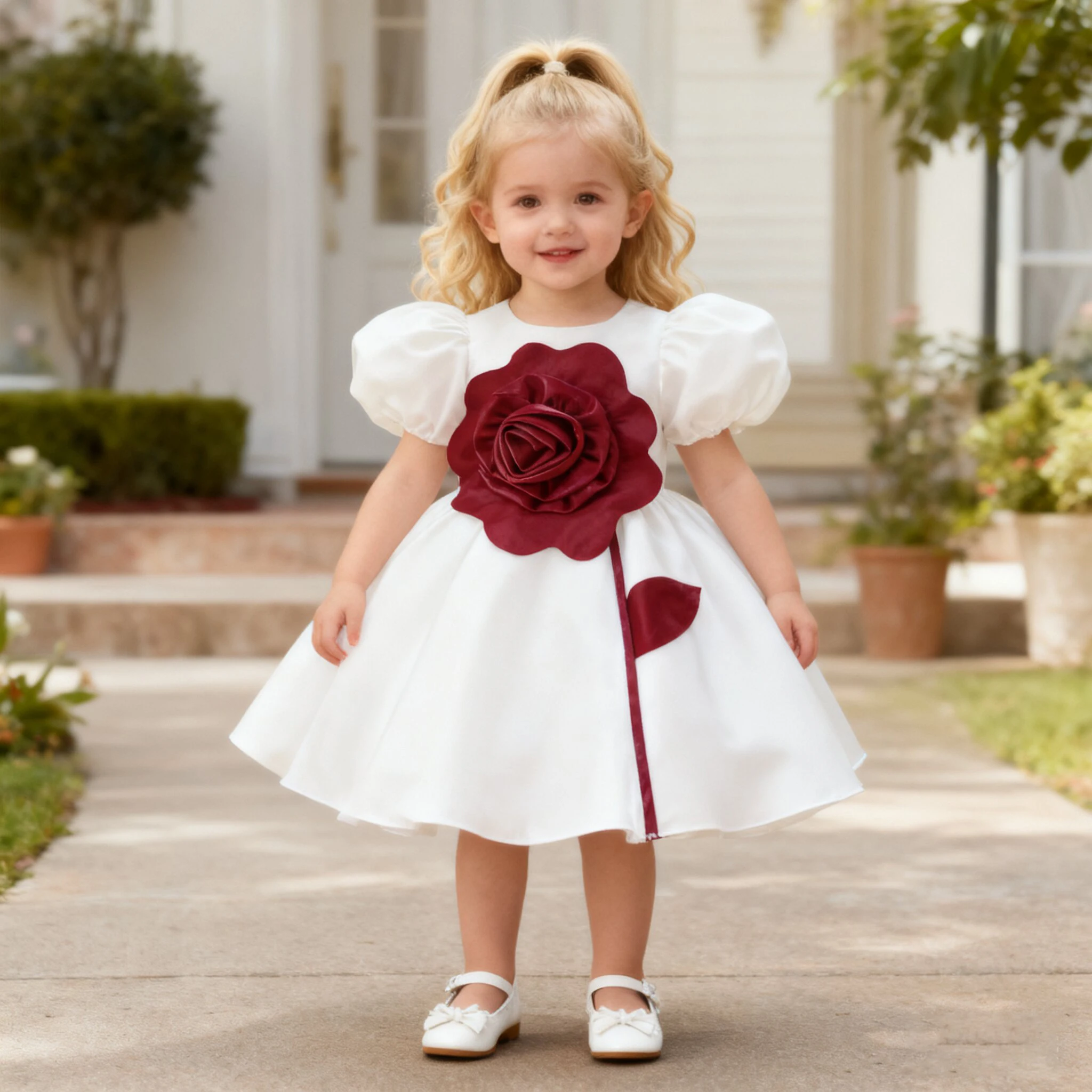 

Big Flower Baptism Party Baby Girl Dresses Toddler 1st Birthday Princess Dress for Baby Puff Sleeve Wedding Bridesmaid Prom Gown