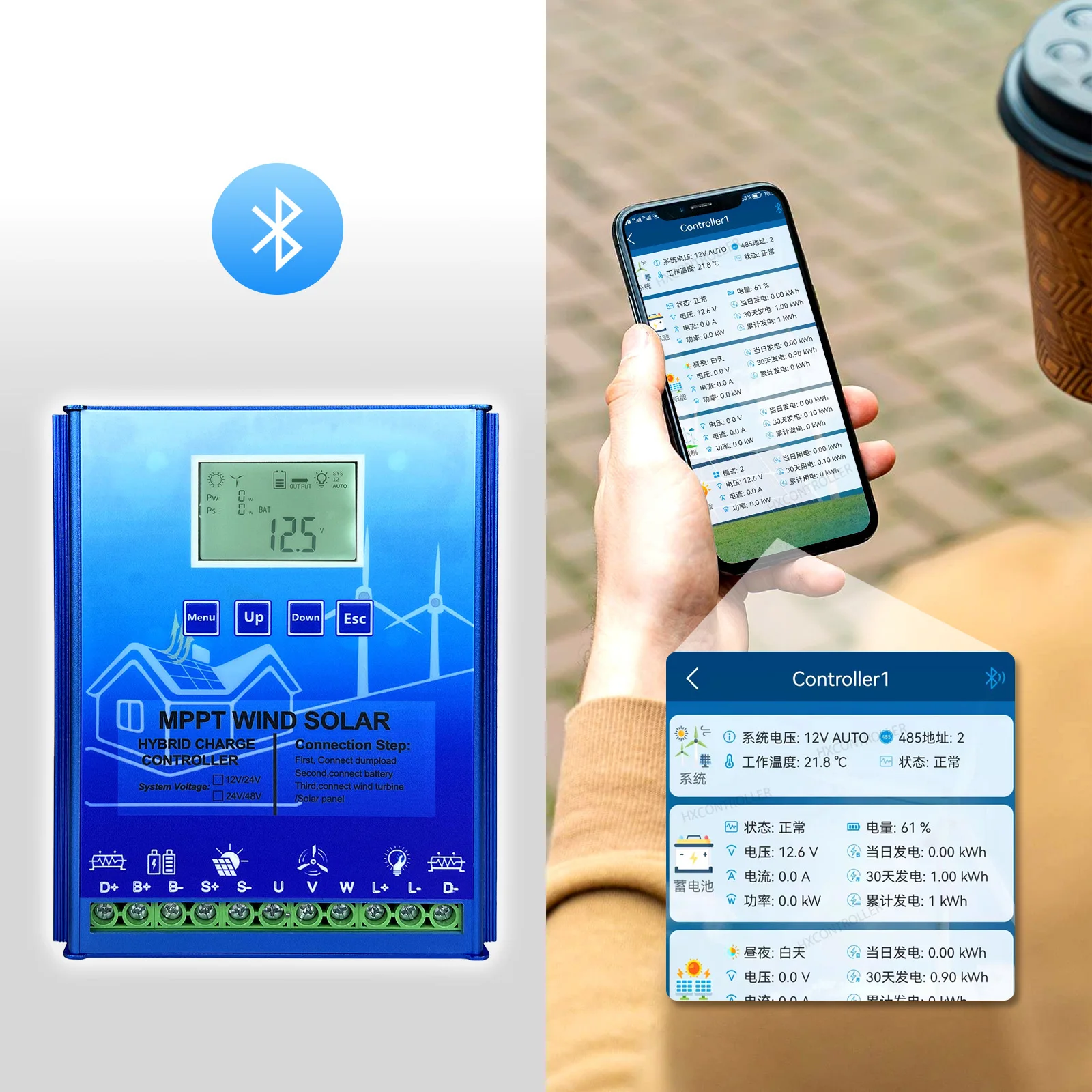 3000W MPPT Hybrid Solar Wind Charge Controller 12V 24V 48V PV Wind Turbine WIFI Regulator For Lifepo4 Lithium Lead Acid Battery