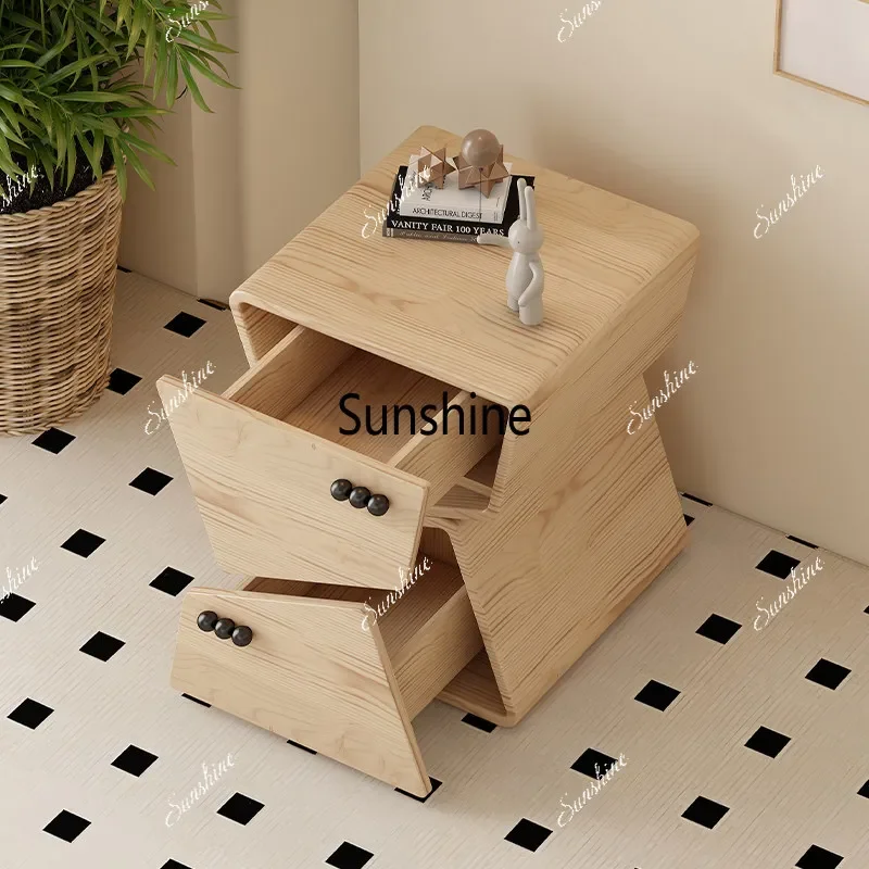 Solid wood bedside table Cream wind bedroom storage bedside cabinetTJ