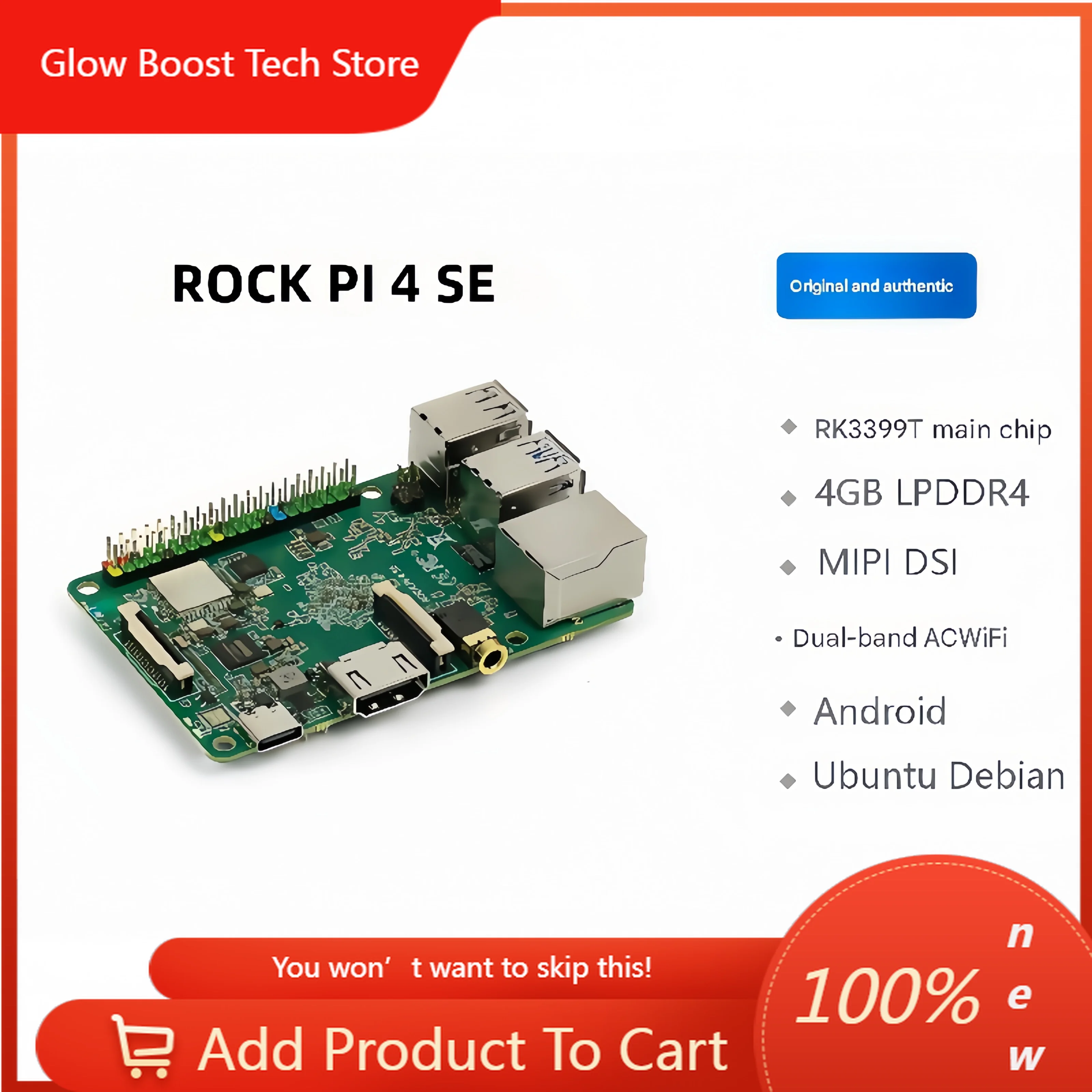Placa de desarrollo NYROCK PI 4 SE 4GB RK3399 con wifi Bluetooth compatible con Raspberry Pi Ubuntu