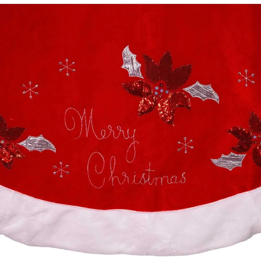 

72-Inch Red and White Velvet Merry Christmas Applique Treeskirt