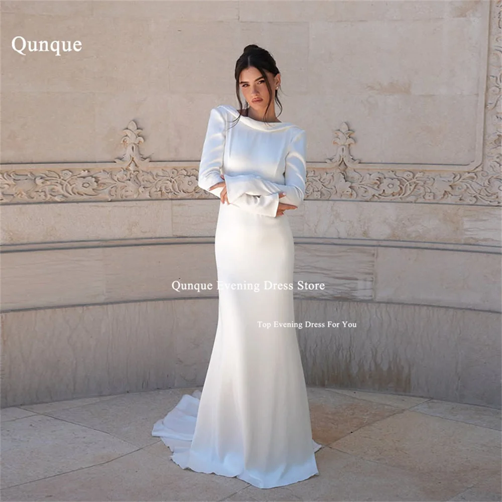 Qunque Minimalism Mermaid Wedding Dresses Women Long Sleeves Open Back Vestidos De Novia Sweep Train Robe De Mariée Customized