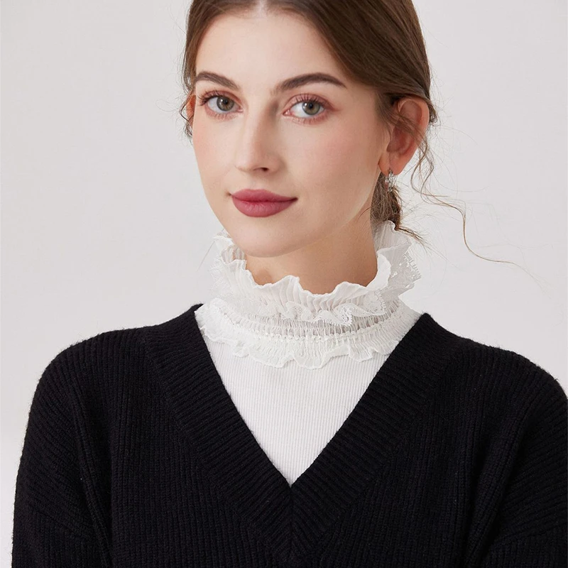 

Detachable Half Top Neck Cover False Collar Solid Color Women Sweater Decoration Ruffled High Collar Clothes Accessories