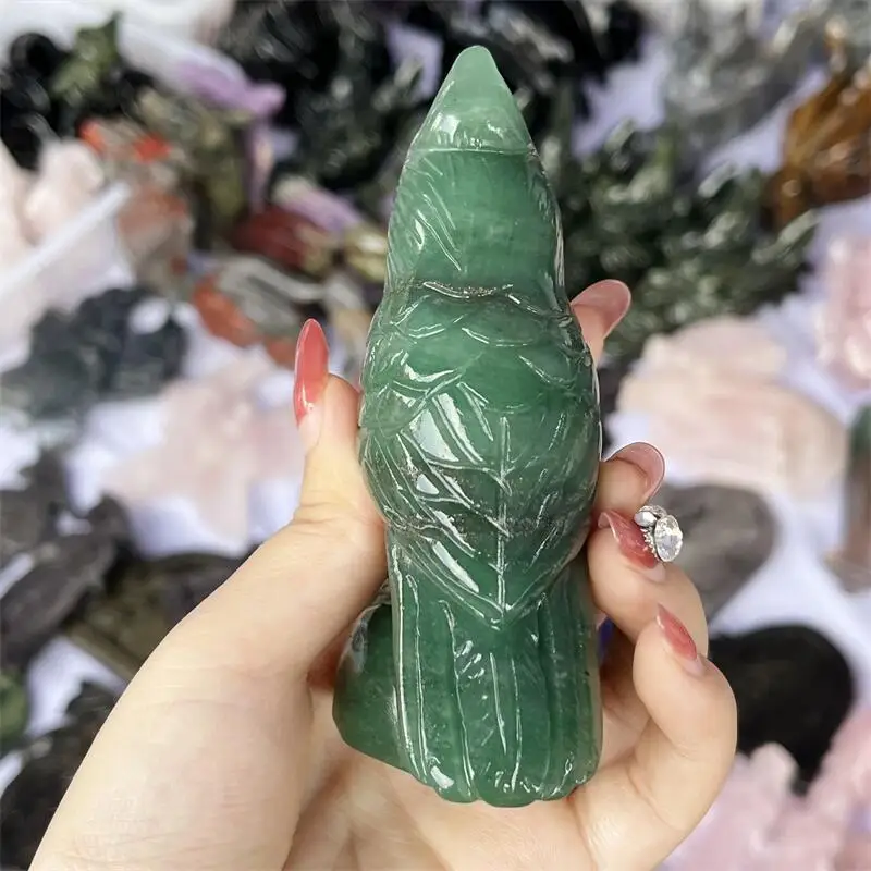 Natural Green Aventurine Cartoon Bird Carving Crystals Statue Ornament Reiki Stone Crafts Home Decoration Gifts 1PCS
