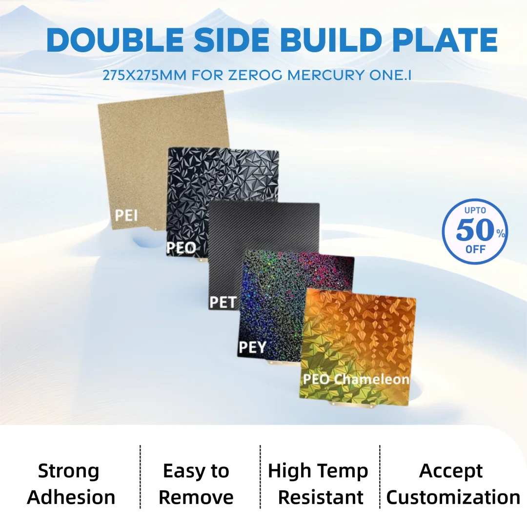 

PEI Build Plate 275x275mm for ZeroG Mercury One.1 3D Printer Bed Double Sided Textured/Smooth PET PEO PEY PEI Spring Steel Sheet