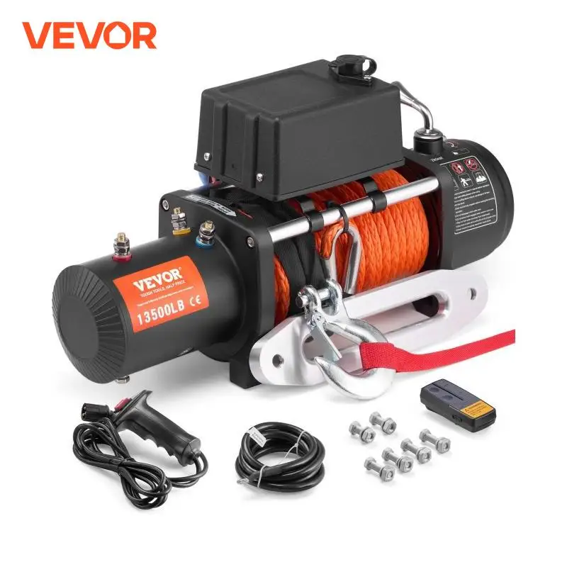 VEVOR 13500lbs Electric Winch with 3/8in 80ft Synthetic Rope Wireless Truck Winch IP55 Waterproof for Towing Off-Road SUV Jeep