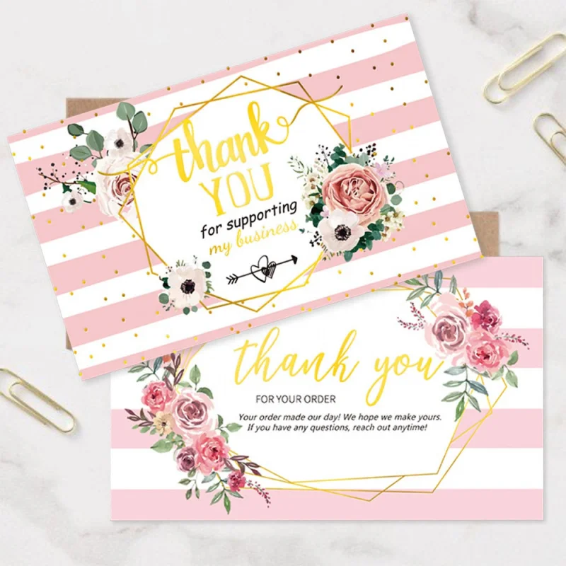 

Custom 100pcs Luxury Black Envelope Pink Gold Foil Logo Printing Business er Insert Thank You Card Greeting Card Postcard