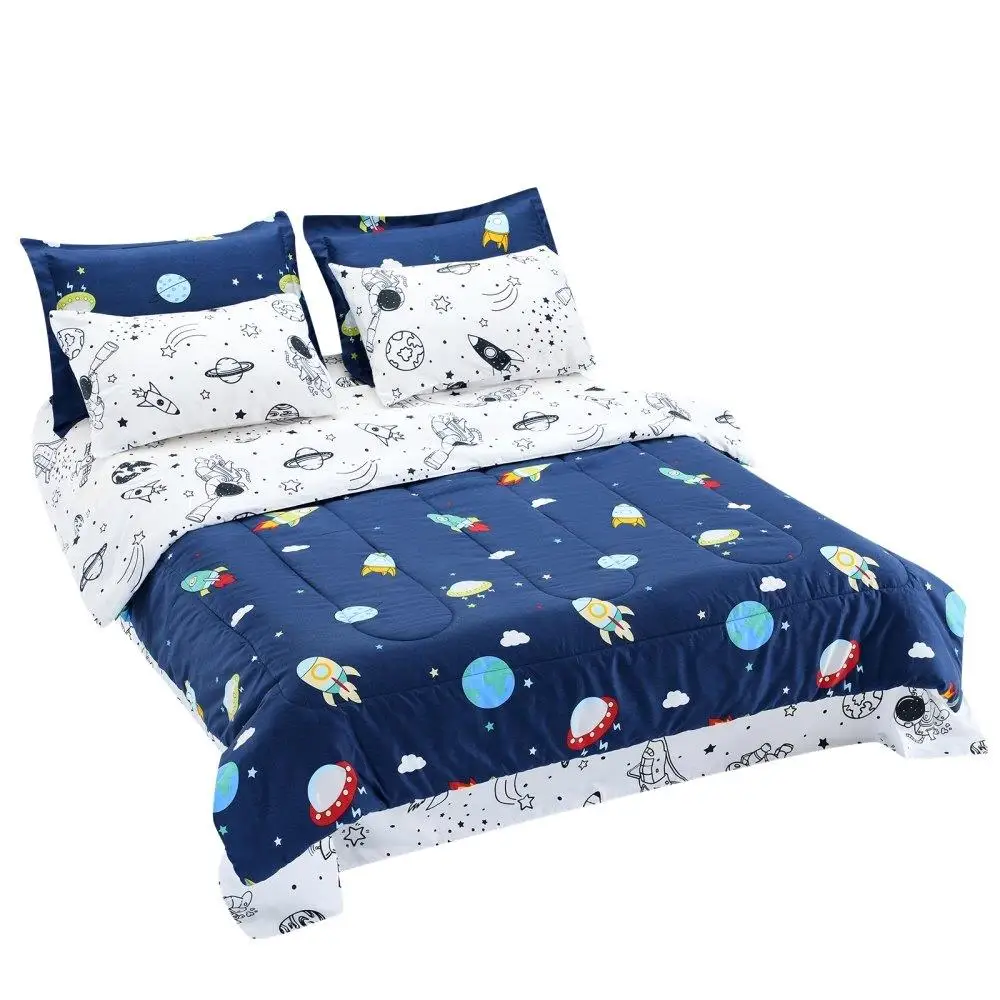 

Kids Twin Comforter Set 7 Pieces Bedding Set for Teens Printed Space Theme Cozy Bedroom Decor
