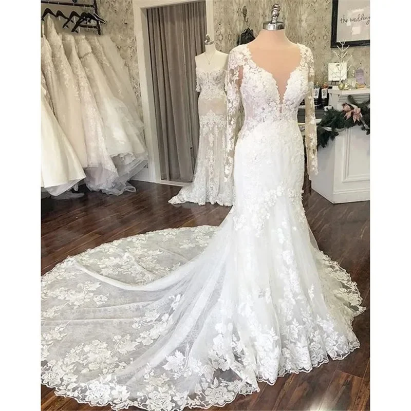 

customize Vestido De Noiva Wedding Dress Long Sleeve Lace Sheer Scoop Neck Backless Sexy Bridal Dress Robe De Mariee