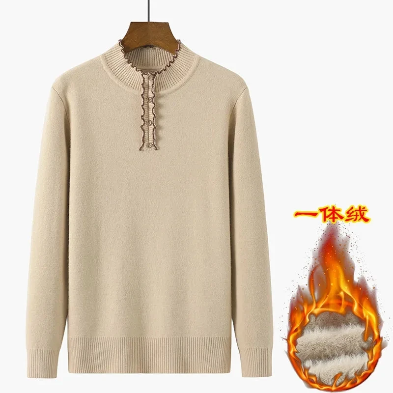 Knitted Sweater Pullover Middle-Aged Elderly Women's Sweaters New Autumn Winter One Piece Fleece Warm Bottoming Shirts Tops 2022