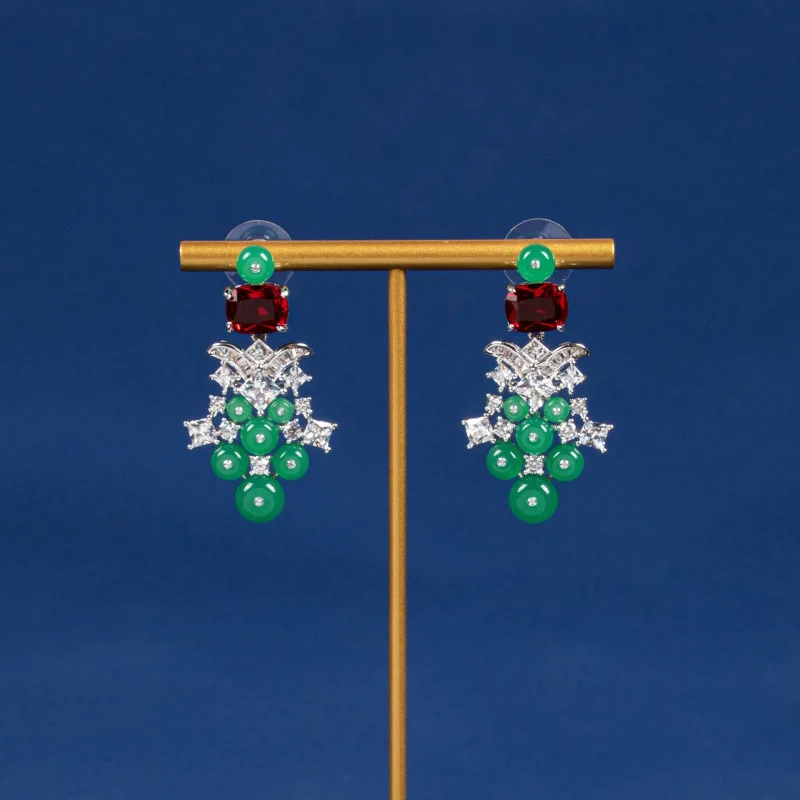 Novos brincos sintéticos simples estilo Paraíba, brincos longos de ágata verde banhados a ouro de alta qualidade para mulheres, cravejados com zircônias, fashiona