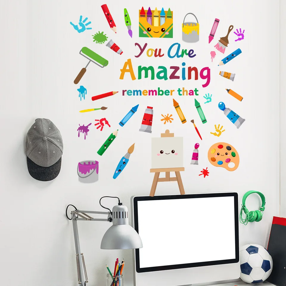 kids room decoration colorful pencil quote wall sticker self adhesive school classroom inspirational motivational wall art decal