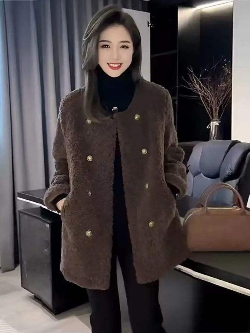 

Thickened Lamb Fur Jacket Women Winter Clothes plus Size Simulation Lamb Velvet Coat Korean Style Loose Fit with Pockets