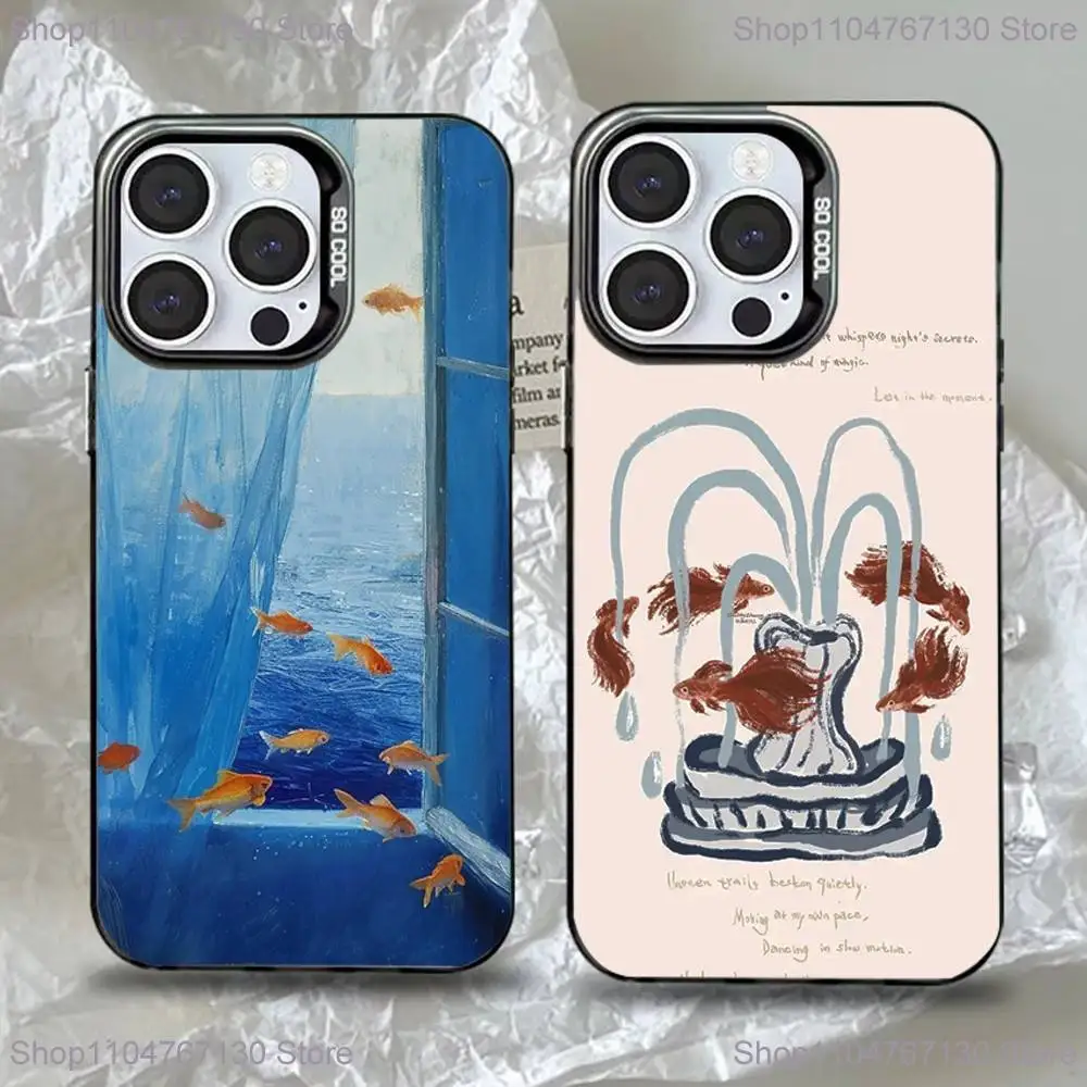 

painting Dream Core Goldfish Phone Case For iPhone 17,16,15,14,13,12,11Pro,Max,Plus,Mini,XS,SE Anti Fall Black Matte Hard Bumper