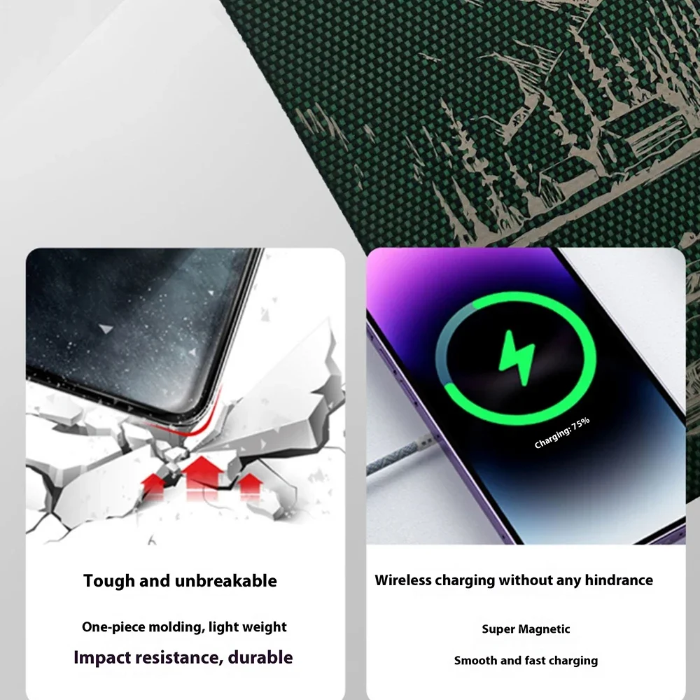 تصميم شانشوان، ألياف كربون 100% + ألياف أراميد، امتصاص مغناطيسي قوي، متوافق مع iPhone 13/14/15/16 Pro MAX