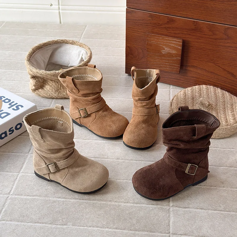 

Winter Warm Lining Kids Snow Boots Suede PU Leather Baby Girls Fashion Boots Dramatic Cuff Boots for Children's Shoes