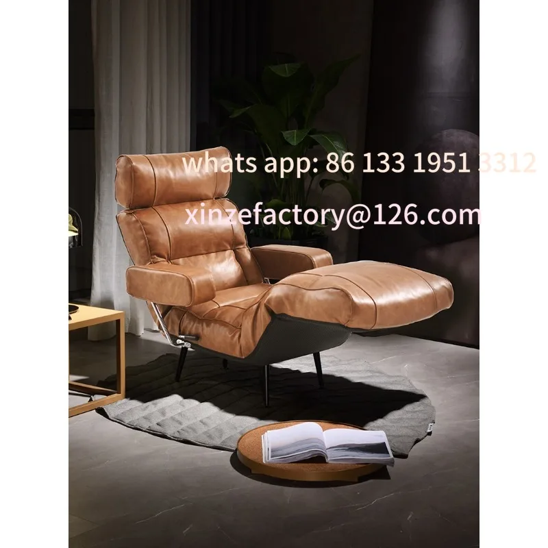 

Cowhide sofa concubine reclining chair retro lazy sofa chair foldable living room bedroom