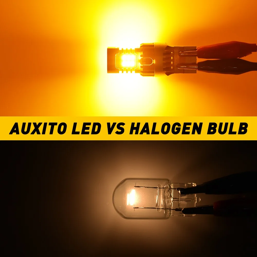 AUXITO 2Pcs T20 LED Bulb 7440 W21W WY21W 7440NA LED Amber Canbus Error Free Turn Signal Light Bulbs No Hyper Flash Car Lamp 12V