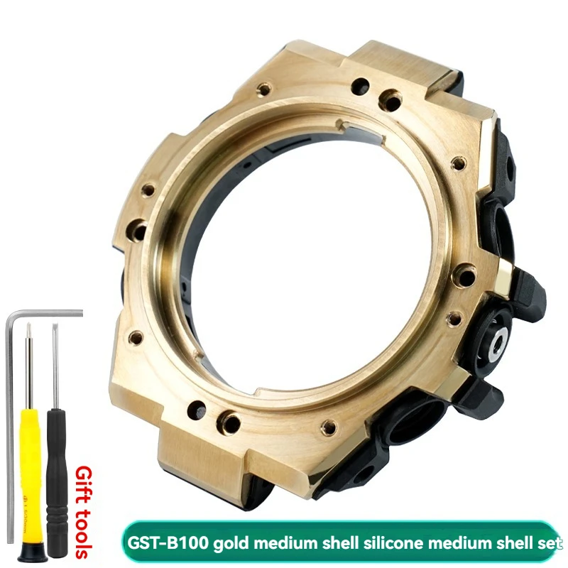 Für Casio GST-B100 GST-S130 Edelstahlgehäuse Mittleres Gehäuse Rückseitige Abdeckung Schrauben Metall Uhr Lünette Shell mit Werkzeuge Uhrenteile 3