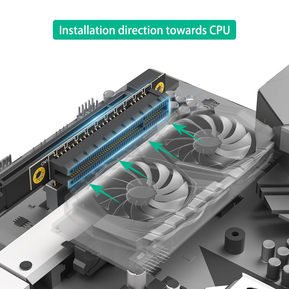 Карта переходника Culebacu PCI-e 8X 3,0 90 градусов с обратным штекером на гнездо для сервера 1U (направление установки по процессору)