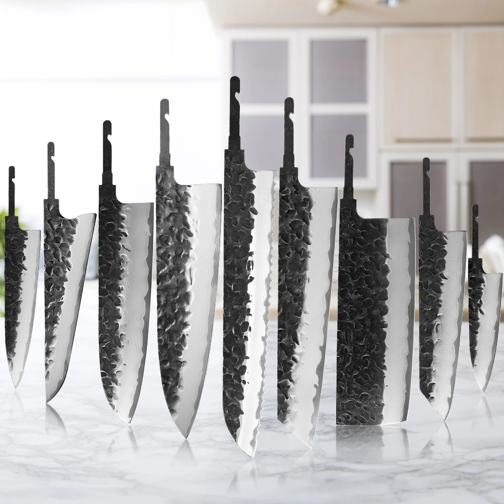 

F.YOUNG DIY Composite Steel Japanese Kitchen Chef Knife Blank Blade Full Tang Integral Hand Forged Sharp Edges Making Tools