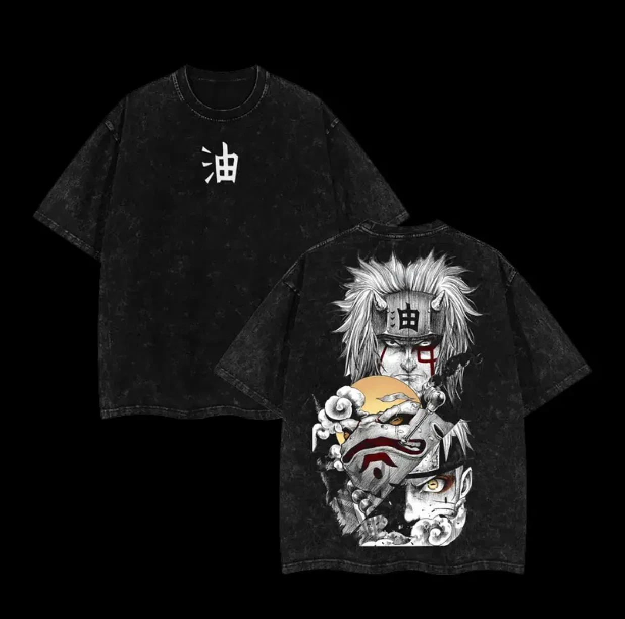 Jiraiya T-Shirt Naruto Herren Acid Wash Rücken-Print Sage Mode Anime Grafik Baumwolle Streetwear Sensei Legacy Vintage Bootleg Tee