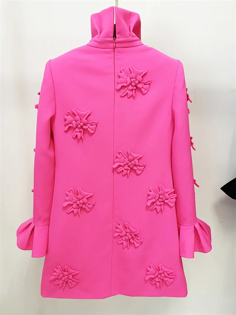 Barbiecore rosa Frauen Ballkleid 1 Stück weibliche Baumwolle 3d Blume Perlen Frühling formelle Hochzeit Smoking tragen lange Jacke Mantel