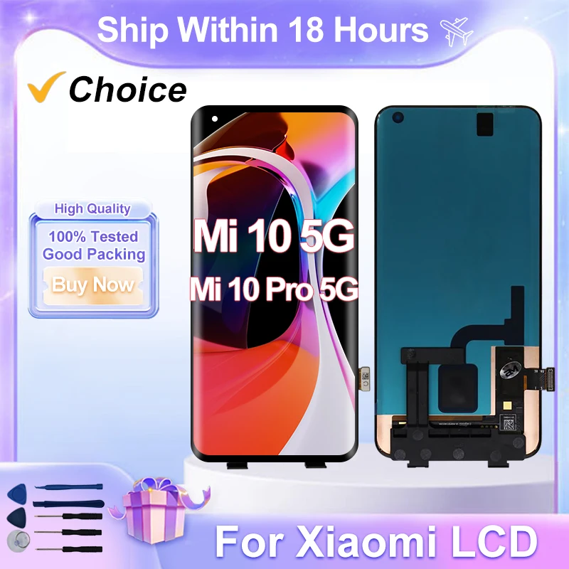 AMOLED For Xiaomi Mi 10 Pro 5G LCD M2001J1G M2001J2G Display Digitizer Assembly Replacement For Xiaomi Mi 10 LCD Parts