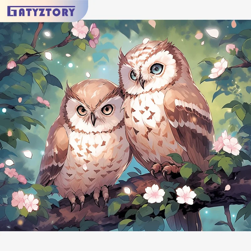 

GATYZTORY Cartoon Painting By Numbers For Handicraft Coloring By Numbers Owls Home Decors For Adults Gift Number Painting