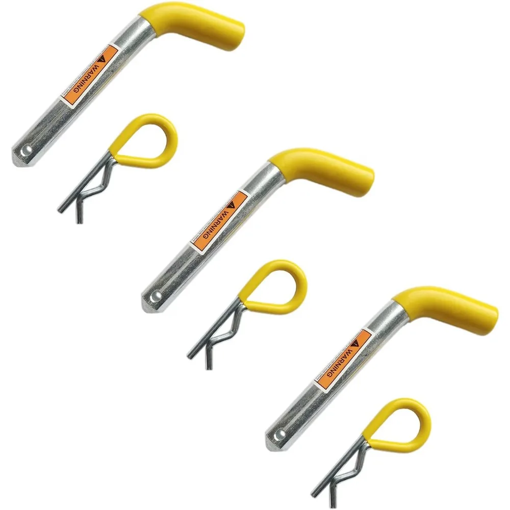 Pino e clipe de engate de reboque de 3 pacotes com punho amarelo, 5/8" de diâmetro para receptor de 2" - Ajuste seguro