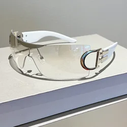 Vintage Y2K Fashion Steampunk Sunglasses Women For Men Luxury Brand Designer Sun Glasses Sport Goggle One Piece Rimless Shades