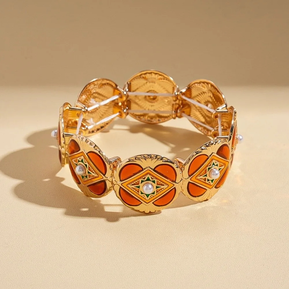 المجوهرات الفاخرة الرجعية بالتنقيط النفط سوار حبل مرن تقليد اللؤلؤ أساور معدنية واسعة فراشة هندسية الهندسة اليد الدائري #4