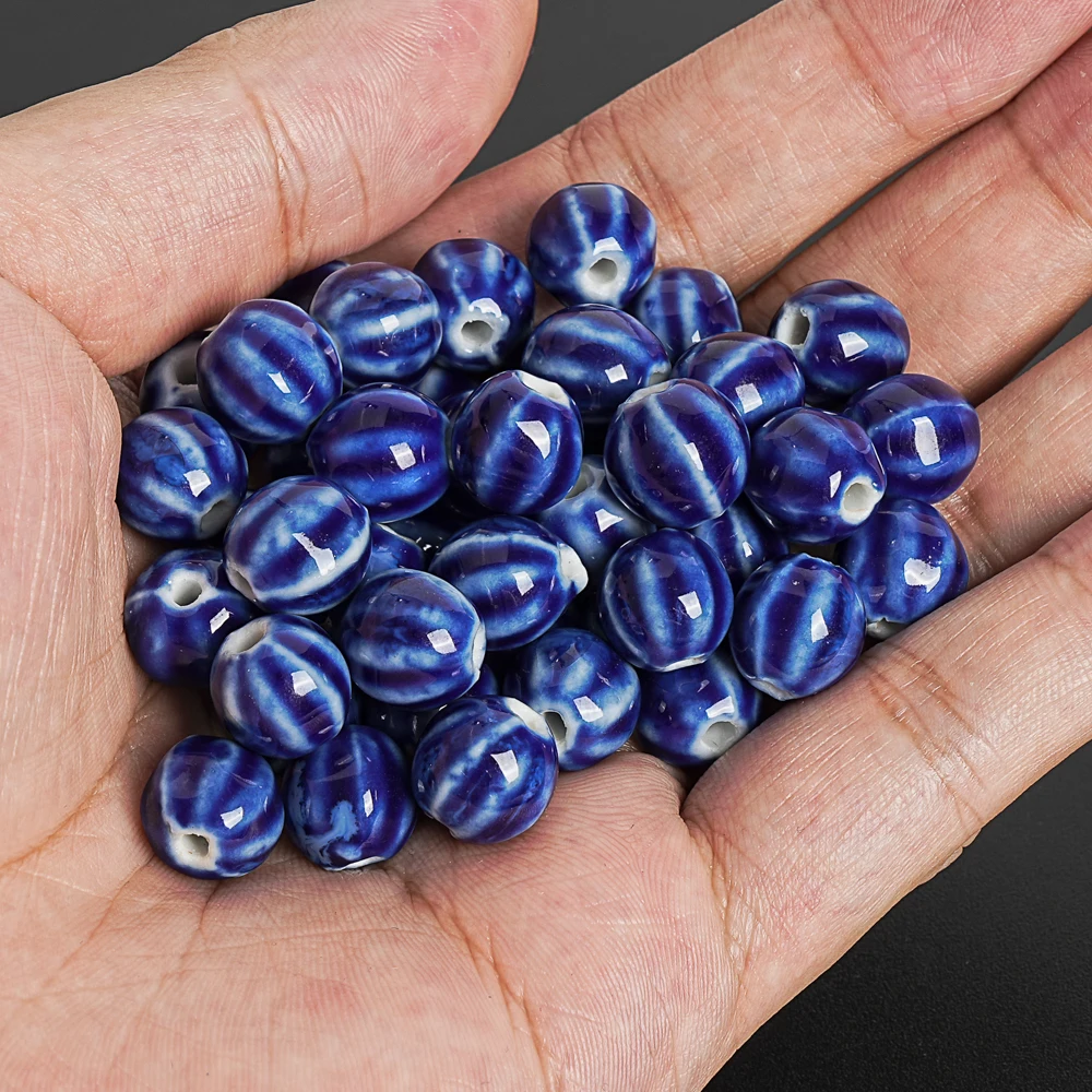 10pcs Colorful Loose Spacer Beads Ceramic Beads Watermelon Floral Glaze Beads For Jewelry Making Diy Bracelets 11MM