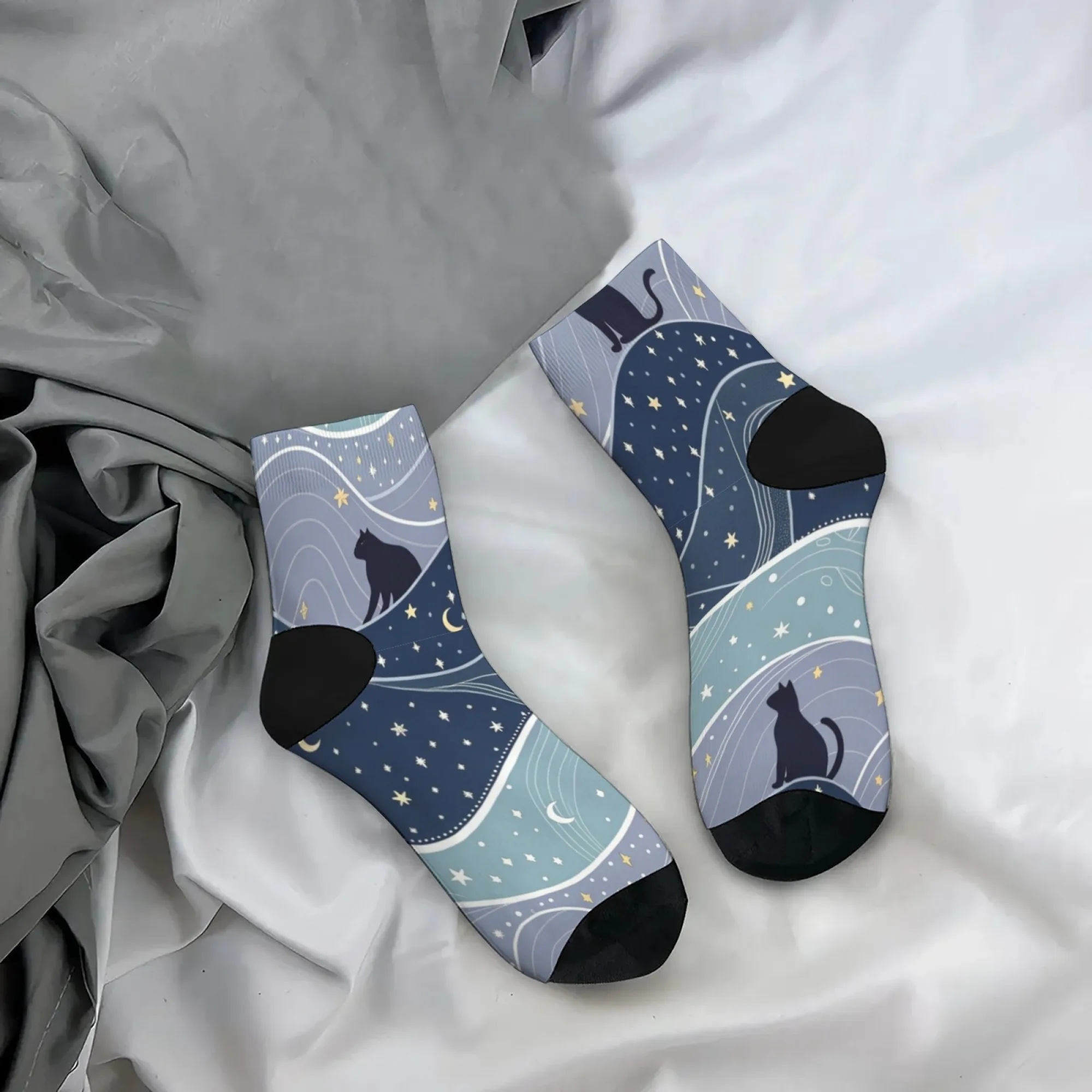 Cat Star River style Short Socks Polyester Blend Comfortable Casual Socks for Women Men Unisex Soft Breathable Lightweight