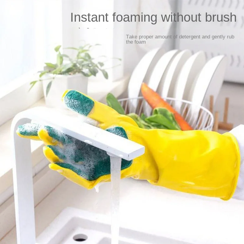 3892 Right Hand Cleaning Gloves Washing Dish Cleaning Cloth Kitchen Rag Brush Pot Waterproof Sponge Household Gloves Latex