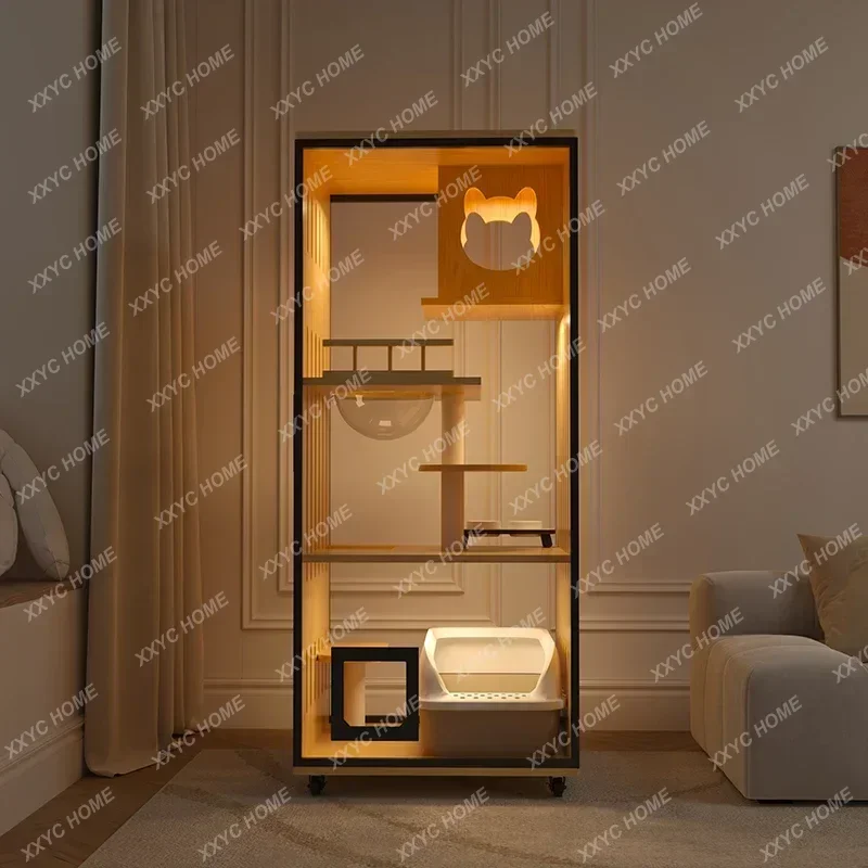 NN Cat Villa Space-Saving Indoor Cat House with Integrated Toilet for Small Apartments