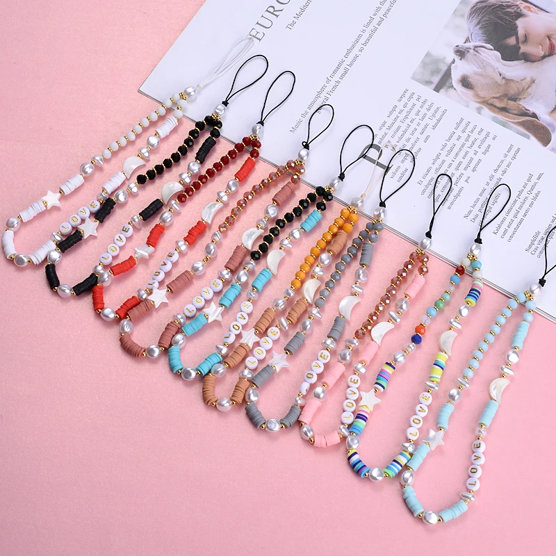 Letters LOVE Ins Fashion Colorful Acrylic Charms Phone Chain For Couples Cord Lanyard Telephone Straps Handmade Accessories