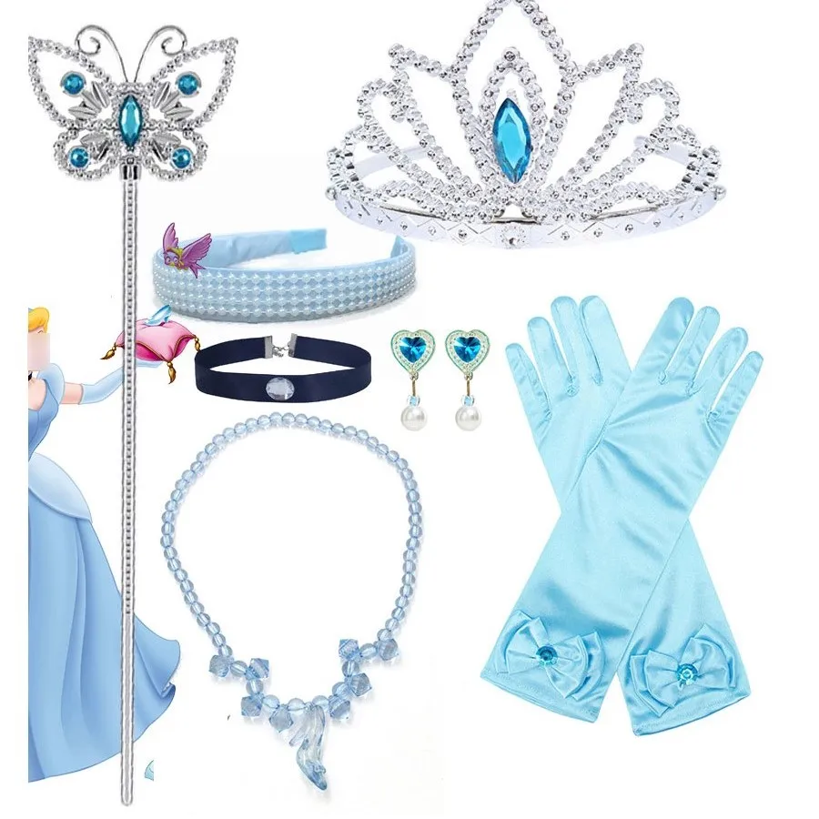 Disfraz de Cendrillon, tiara, varita de mariposa, diadema, gargantilla, accesorio de juego de rol de princesa de cuento de hadas para Halloween