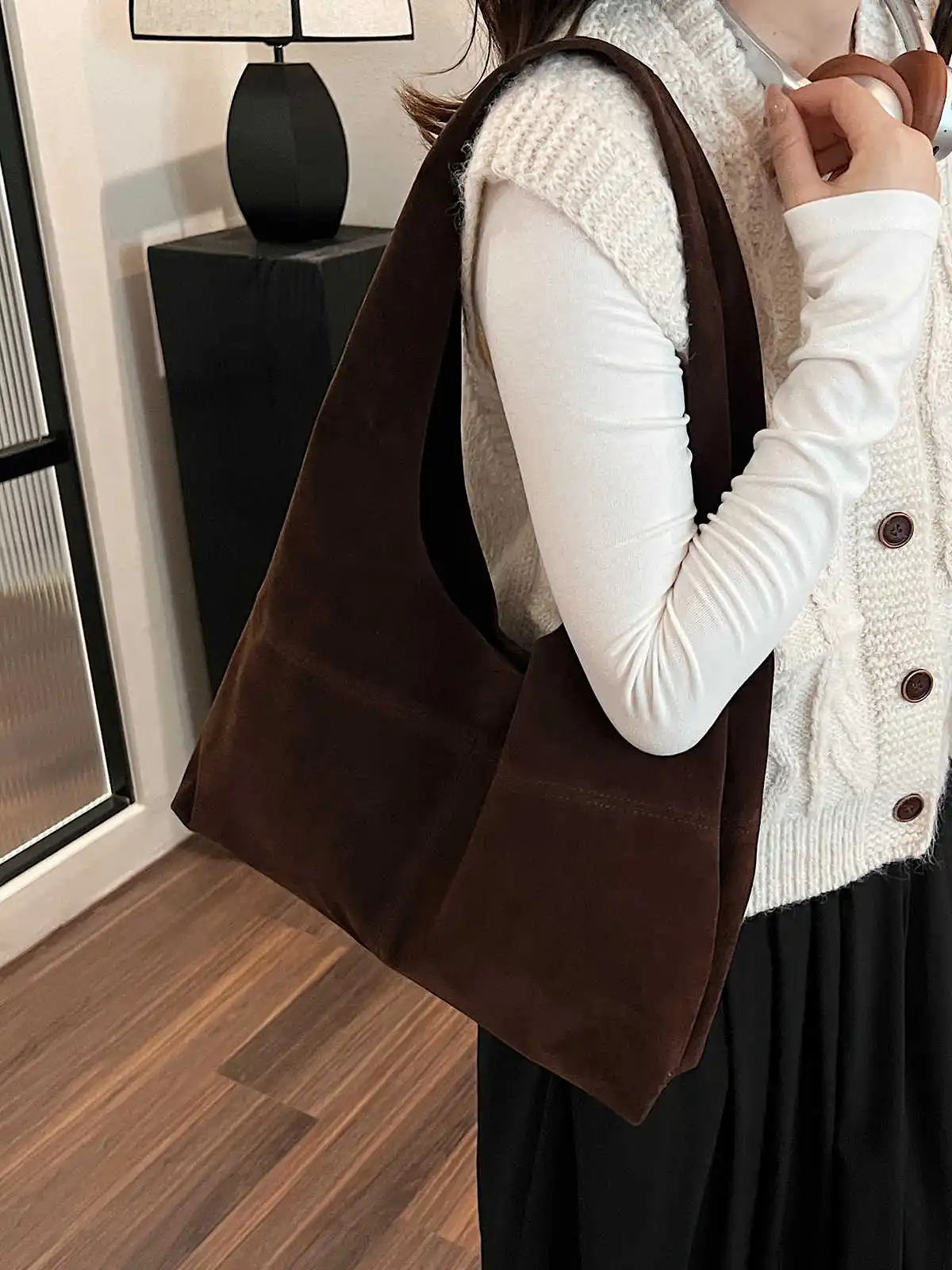 Autumn Winter Vintage Brown Women Bags 2024 New Faux Suede Shoulder Bag Solid Color Large Capacity Lady Handbags