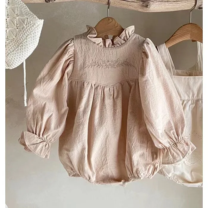 Spring and Autumn Infant Embroidery Flower Princess Wind Long Sleeve Romper Girl Baby Zou Zou Ling Going Out Climbing Clothing