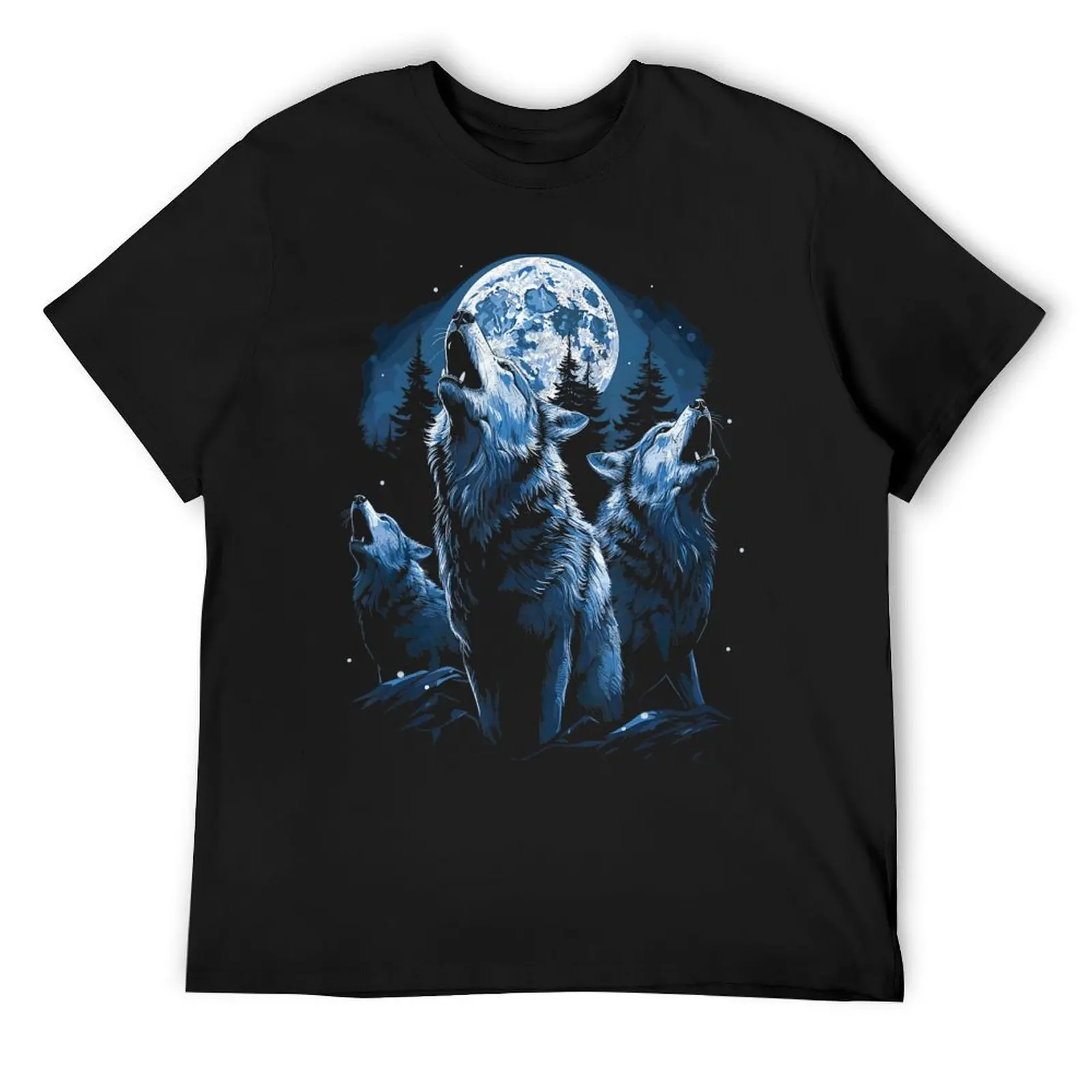 

Three Wolves Howling At The Full Moon T-Shirt quick drying Aesthetic clothing shirts graphic tops t shirts for men pack